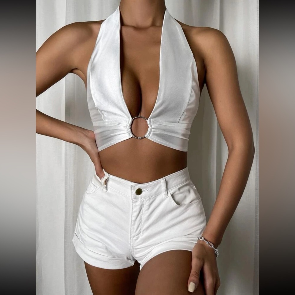 White Tie Backless Halter Top